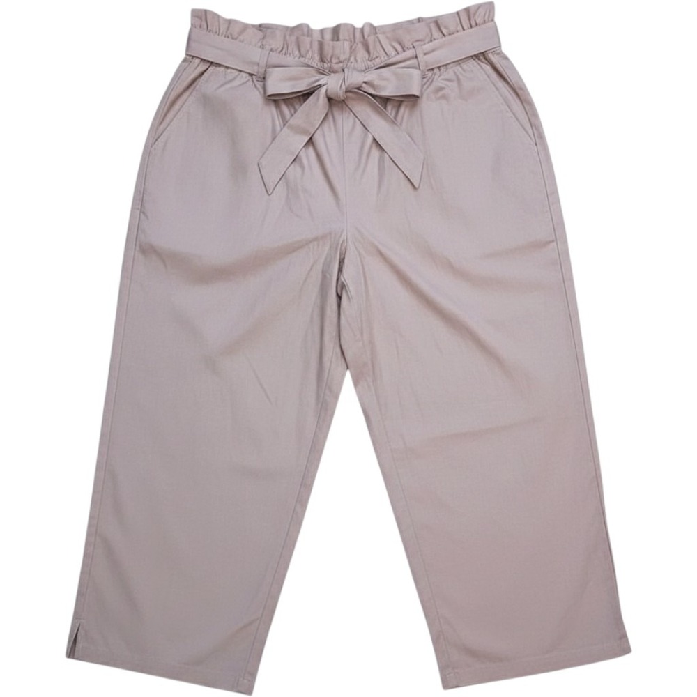 Ashley Stewart Womens Paperbag Waist Crop Pants‎ 26 Pink Cotton Belted Modest